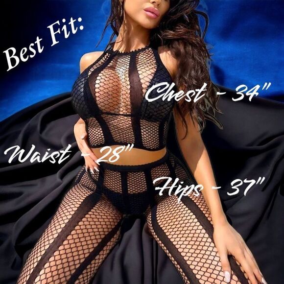 Feels Good On! Fishnet 2-piece Black Cage Top & Bottom Set l Swim/Sleepwear - Picture 3 of 9